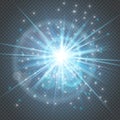 Sparks glitter glowing - star burst glow with lens flare isolated on transparent backdrop.Light effects decorations for Royalty Free Stock Photo