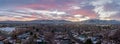 Aerial panorama of Sparks, Nevada during sunrise.
