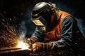 Sparks of Precision Skilled Welder Crafting Metal with Protective Gear. created with Generative AI
