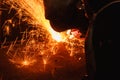 Sparks and smoke from Welder arc Gouging carbon Royalty Free Stock Photo