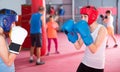 Sparring on boxing between two teenagers Royalty Free Stock Photo