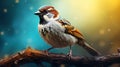 Colorful Digital Art: A Small Bird On A Branch With Glimmering Light Effects