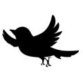 Black Bird Silhouette Against White Background No Sky. Free Vector. Yellow Sparrow Flying in Air.