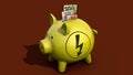 Piggy bank with energy symbol and euro bills