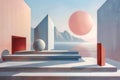 A sparse arrangement of geometric shapes or objects, creating a sense of spaciousness and tranquility