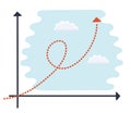Sparse vector illustration of a of a generic cartoon character up an exponential growth chart.