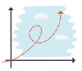 Sparse vector illustration of a of a generic cartoon character up an exponential growth chart. Royalty Free Stock Photo