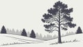 Sparse winter landscape with a lone, majestic pine tree, vector design Generative AI Royalty Free Stock Photo