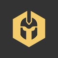 Sparta or spartan warrior head logo, hexagon shape icon design - Vector Royalty Free Stock Photo