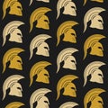 Spartan battle helmet seamless texture, golden helmet warrior