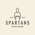 Spartan with castle line logo design vector graphic symbol icon sign illustration creative idea Royalty Free Stock Photo