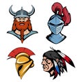 Spartan helmet for head. American Indian Chief. Viking head suitable as logo for team mascot. Knight warrior in combat helmet Royalty Free Stock Photo