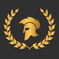Spartan helmet in a laurel wreath on a black background. Vector Royalty Free Stock Photo