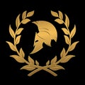 Spartan helmet in a laurel wreath from gold. Royalty Free Stock Photo