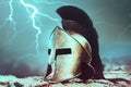 Spartan Helmet with lighting bolts Royalty Free Stock Photo