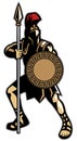 Spartan mascot holding the spear weapon and the circle shape shi