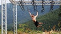 Spartan obstacle running race. Hurdle, man