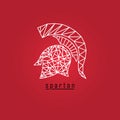 Spartan origami design. White color and text with red background