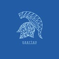 Spartan polygonal design. White color and text with blue background
