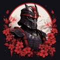 Spartan-themed Kimono Design With Samurai And Red Flowers