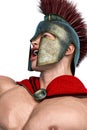 Spartan warrior close up in a white background