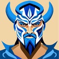 Spartan warrior with horned helmet and blue armor vector illustration Generative AI