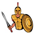 Spartan Warrior Mascot Graphic, roman warrior with a traditional weapon, spartan warrior in gold armor, suitable as logo or team Royalty Free Stock Photo