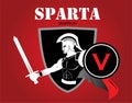 Sparta warrior holds sword and shield