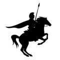 Spartan hero warrior riding rearing up horse black vector silhouette