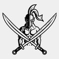 Spartan warrior stylized illustration. Warrior dual swords