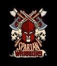 Spartan warriors Skull Head - Skull in armor, fighting axes - T-Shirt design - vector illustration - Black version