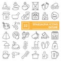 Spasauna line icon set, relaxation symbols collection, vector sketches, logo illustrations, salon signs linear