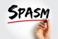 Spasm - sudden involuntary muscular contraction or convulsive movement, text concept background