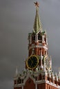 Spasskaya clock tower of Moscow Kremlin. Color photo