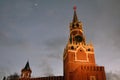 Spasskaya clock tower of Moscow Kremlin and halfmoon. Popular landmark. Royalty Free Stock Photo