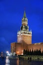 Spasskaya clock tower of Moscow Kremlin at night