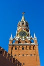 Spasskaya Tower Chiming Clock in Moscow Kremlin, Details of famous architecture building, closeup view, sunny day. Royalty Free Stock Photo