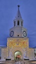 Spasskaya Tower of Kazan Kremlin, Russia. Festive evening illumination