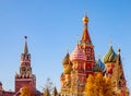 Spasskaya Tower Kremlin and Saint Basil Cathedral Red Square in Moscow, Russia autumn Royalty Free Stock Photo