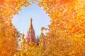 Spasskaya Tower Kremlin and Saint Basil Cathedral Red Square in Moscow, Russia autumn Royalty Free Stock Photo