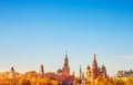 Spasskaya Tower Kremlin and Saint Basil Cathedral Red Square in Moscow, Russia autumn. Travel concept Royalty Free Stock Photo