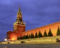 Spasskaya tower and Kremlin walls on Red Square at night, Moscow, Russia Royalty Free Stock Photo