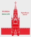 Spasskaya tower of the Moscow Kremlin in red color