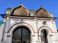 Moscow, Russia, March, 19, 2023. Spassky (rear) gate in Kolomenskoye. An architectural monument of 1673. Moscow Royalty Free Stock Photo