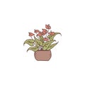 spathiphyllum with flowers houseplant. Indoor potted plant vector outline doodle illustration.