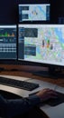 Spatial data analysis with digital mapping on multiple computer screens, displaying geographic information systems Royalty Free Stock Photo