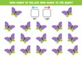 Spatial orientation for kids. How many butterflies fly to the right and how many to the left