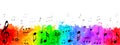 Vector Black Music Notes in Colorful Spatters and Splashes Background Banner Royalty Free Stock Photo