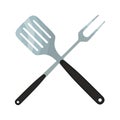 Spatula, barbecue fork. Logo for barbecue, grill party. Flat style.