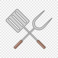 Spatula and barbeque fork icon, cartoon style